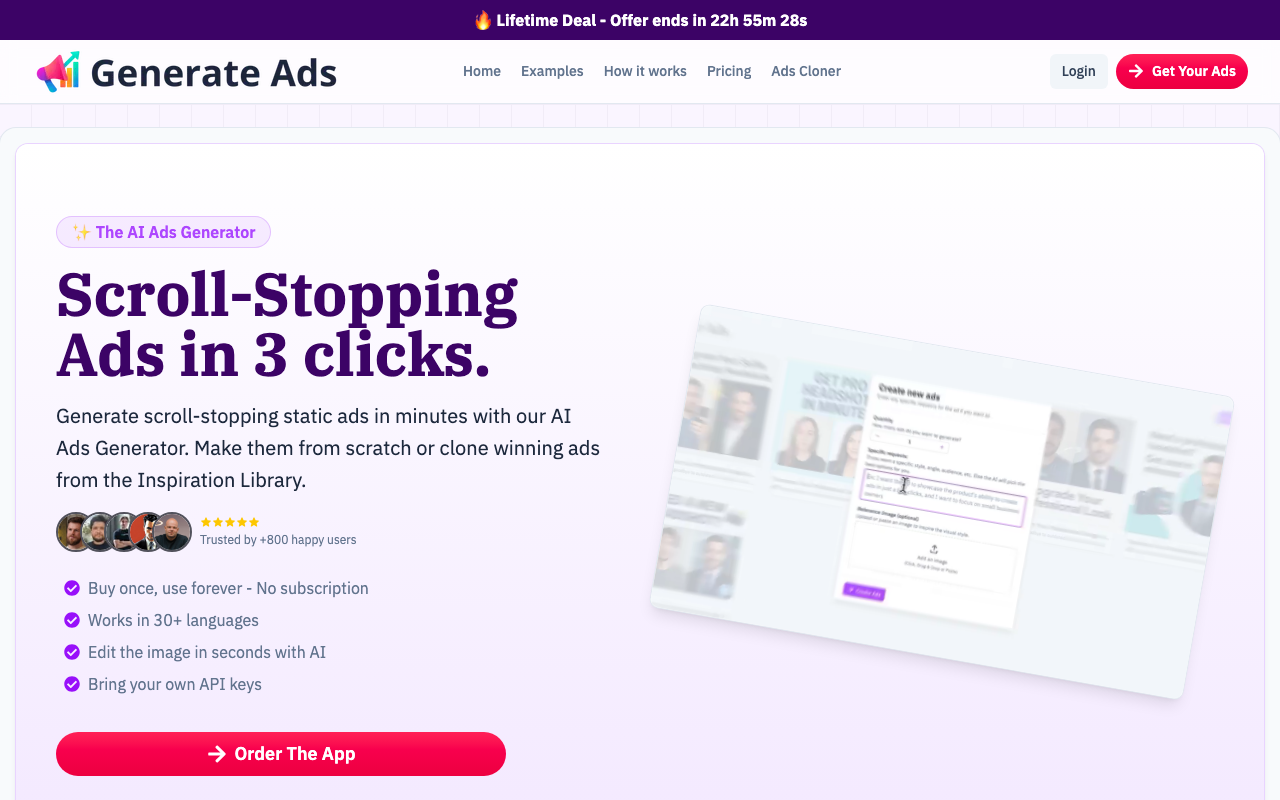 Screenshot of AdSpark AI: Effortless Ad Creation and Competitor Cloning