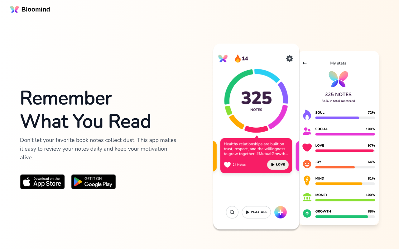 Screenshot of Unlock Your Reading Potential: Bloomind's Daily Note-Review Habit