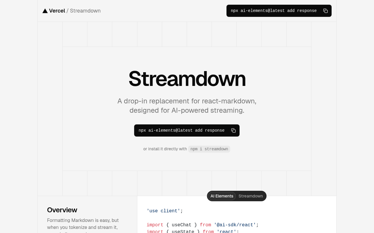 Screenshot of Streamdown by Vercel: Revolutionizing Streaming Markdown for AI Content Rendering