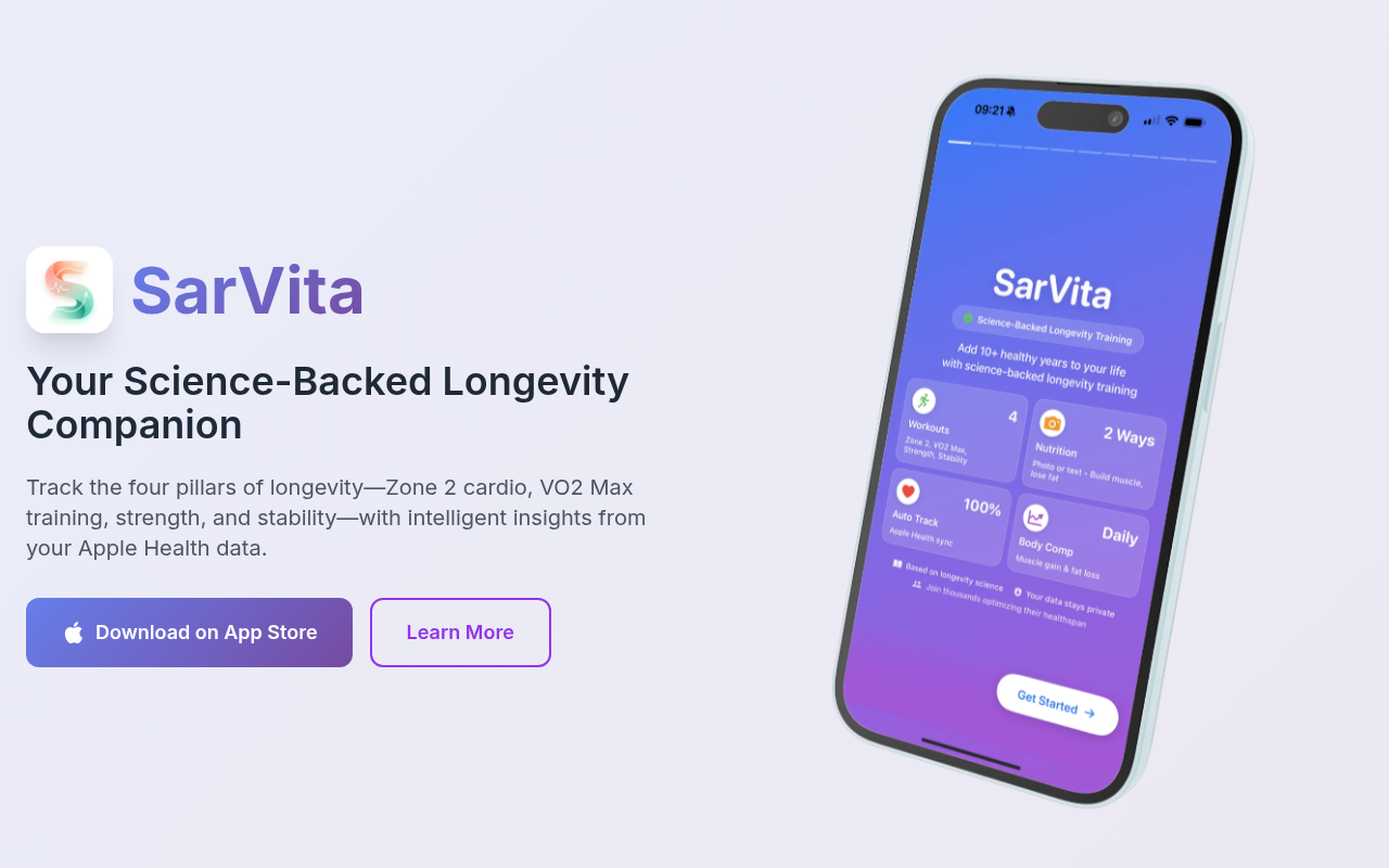 Screenshot of Effortless Longevity Tracking: Boost Your Nutrition and Healthspan Insights with SarVita