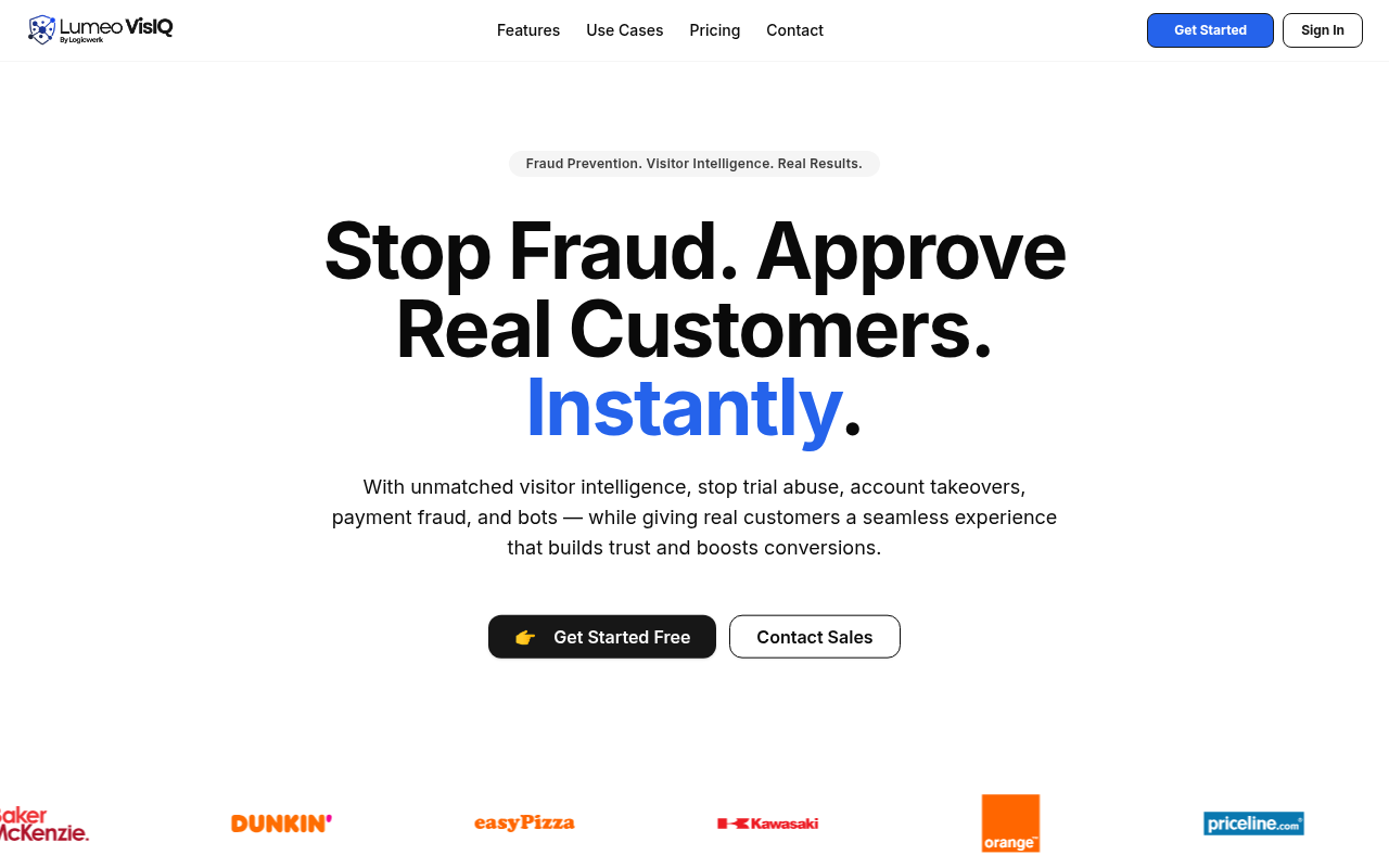 Screenshot of Lumeo VisIQ: The AI Solution for Detecting Fake Signups and Protecting SaaS Revenue